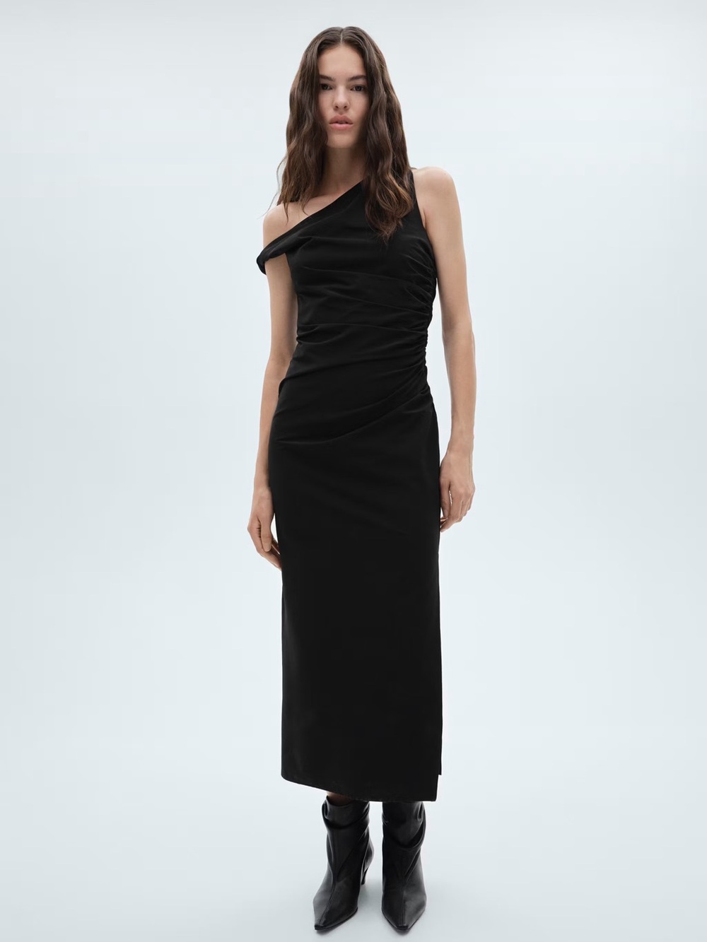 Mango Black asymmetrical dress with gathered details NWT